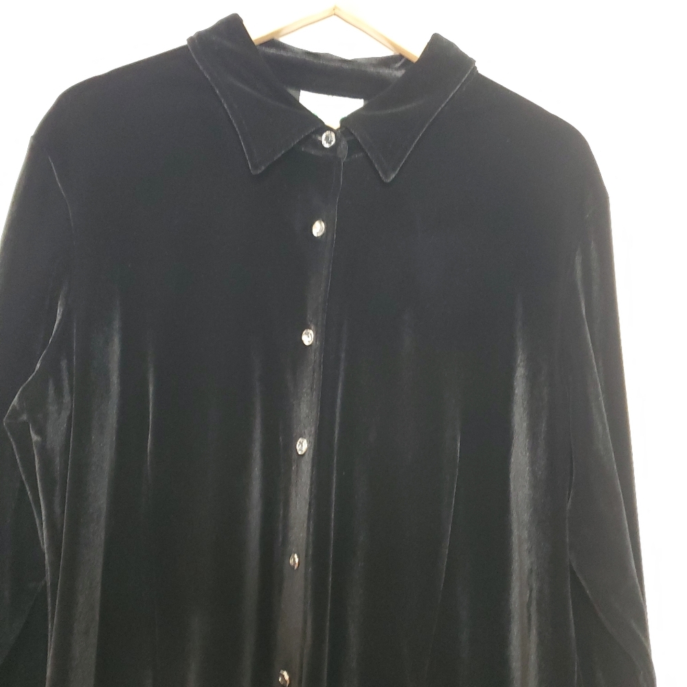 Vintage Quacker factory Velvet Shirt Sz XL Minimalist Velour Dark Academia Goth - Picture 4 of 11
